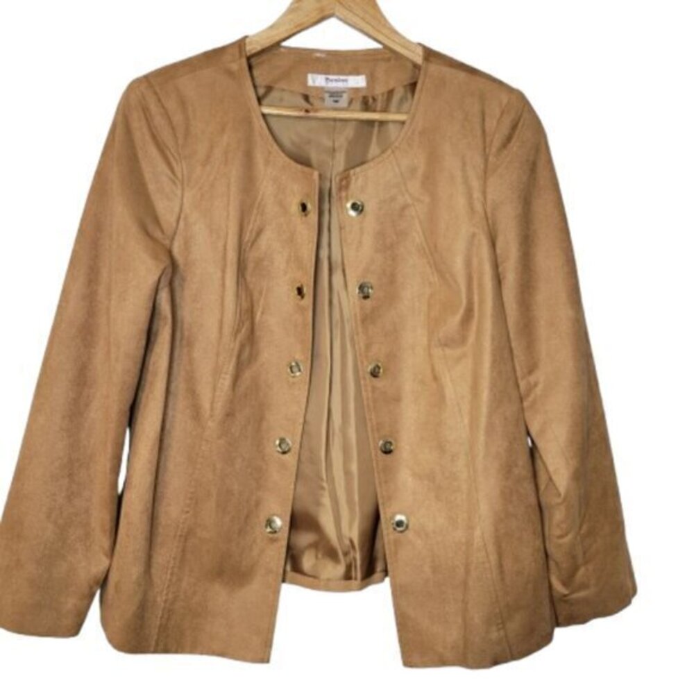 CLEARANCE TanJay Petite Tan Faux Suede Jacket with Gold Grommets Size 10P